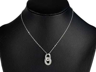 Sterling Silver Double Circle Link Stone Set Necklet 18