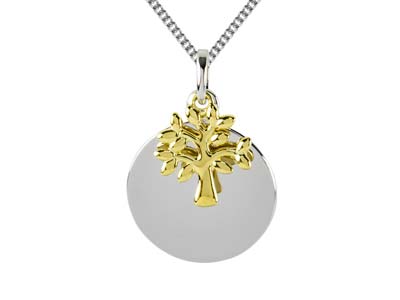 Sterling Silver Two Tone Tree Of   Life Disc Pendant - Standard Image - 2