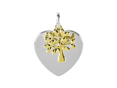 Sterling Silver Two Tone Tree Of   Life Heart Pendant