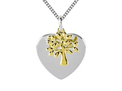 Sterling Silver Two Tone Tree Of   Life Heart Pendant - Standard Image - 2