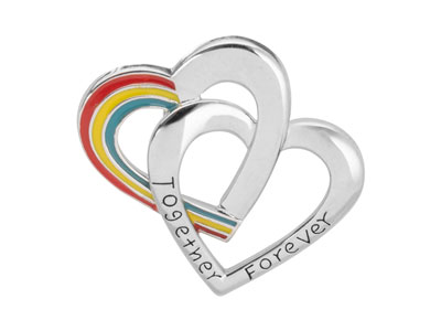 Sterling Silver Double Heart       Rainbow Pendant