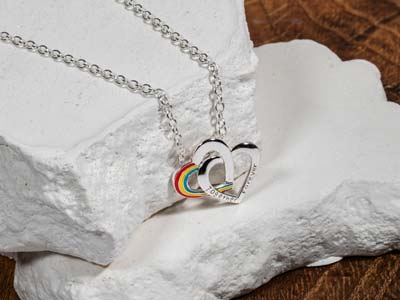 Sterling Silver Double Heart       Rainbow Pendant - Standard Image - 2