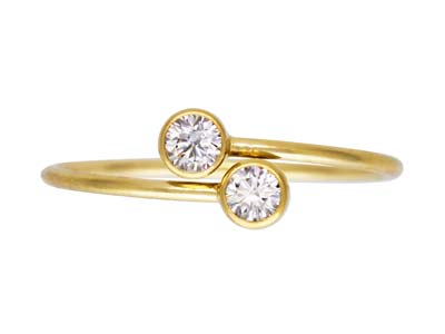 Gold Filled Double 3mm White       Cubic Zirconia Design Adjustable   Ring