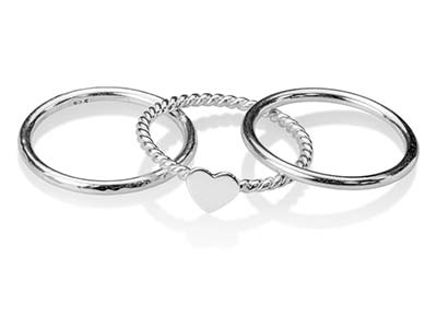 Sterling Silver Heart Design Three Stacking Rings, Size O - Standard Image - 2