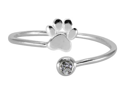 Sterling Silver Cubic Zirconia And Paw Design Adjustable Ring