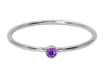 Sterling Silver February Birthstone Stacking Ring 2mm Amethyst          Cubic Zirconia