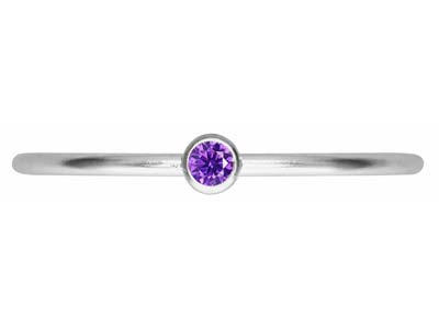 Sterling Silver February Birthstone Stacking Ring 2mm Amethyst          Cubic Zirconia - Standard Image - 2