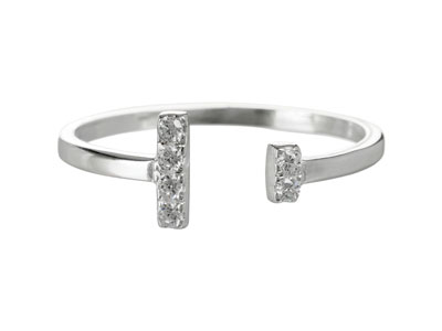 Sterling Silver Adjustable         Cubic Zirconia Bar Design Ring