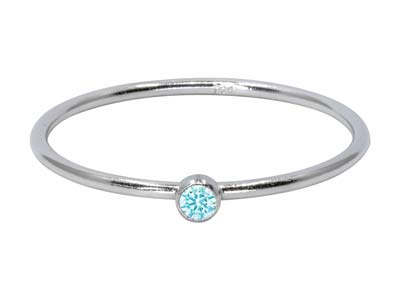 Sterling Silver March Birthstone   Stacking Ring 2mm Aquamarine       Cubic Zirconia
