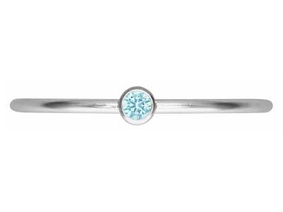 Sterling Silver March Birthstone   Stacking Ring 2mm Aquamarine       Cubic Zirconia - Standard Image - 2