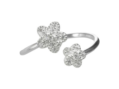 Sterling Silver Outline Flower Stud Earrings Set With Cubic Zirconia ...