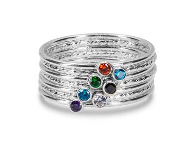 Sterling Silver April Birthstone   Stacking Ring 2mm White            Cubic Zirconia - Standard Image - 5
