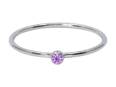 Sterling Silver June Birthstone    Stacking Ring 2mm Light Amethyst   Cubic Zirconia