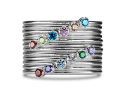 Sterling Silver July Birthstone    Stacking Ring 2mm Ruby             Cubic Zirconia - Standard Image - 4