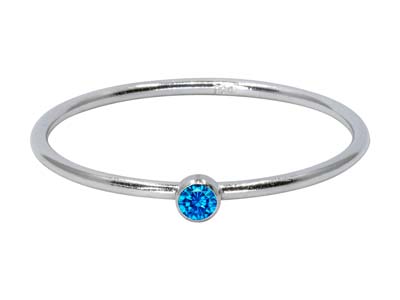 Sterling Silver September          Birthstone Stacking Ring 2mm Aqua  Blue Cubic Zirconia
