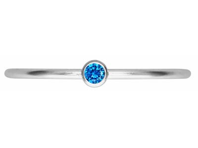 Sterling Silver September          Birthstone Stacking Ring 2mm Aqua  Blue Cubic Zirconia - Standard Image - 2