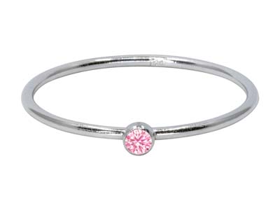 Sterling Silver October Birthstone Stacking Ring 2mm Pink             Cubic Zirconia