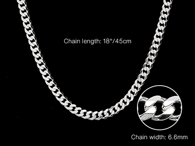 Sterling Silver 6.6mm Diamond Cut  Curb Chain 18