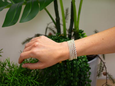 Sterling Silver 2mm Beaded Stretch Bracelet 16.5cm/6.5