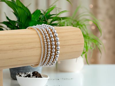 Sterling Silver 3mm Beaded Stretch Bracelet 16.5cm/6.5