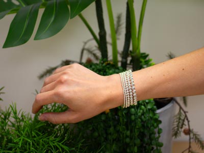 Sterling Silver 3mm Beaded Stretch Bracelet 16.5cm/6.5