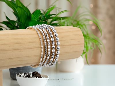 Sterling Silver 4mm Beaded Stretch Bracelet 16.5cm/6.5