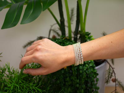 Sterling Silver 4mm Beaded Stretch Bracelet 16.5cm/6.5