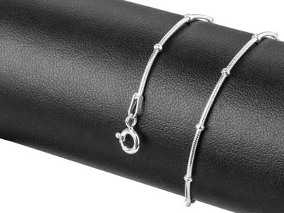 Sterling Silver 1.9mm Snake Chain  With Bead Stations Bracelet        7.5