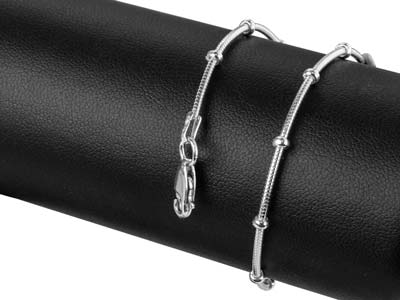 Sterling Silver 2.7mm Snake Chain  With Bead Stations Bracelet        7.5
