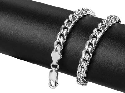 Sterling Silver 6.4mm Filed Bevelled Curb Bracelet 8.5''/21cm Hallmarked - Standard Image - 4