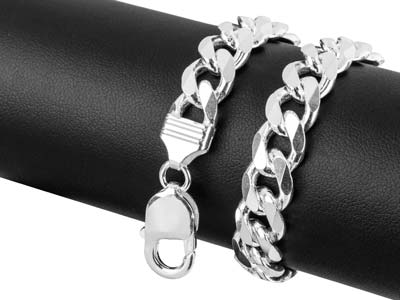 Sterling Silver 9.2mm Diamond Cut Metric Curb Bracelet 8.5''/21cm Hallmarked - Standard Image - 4