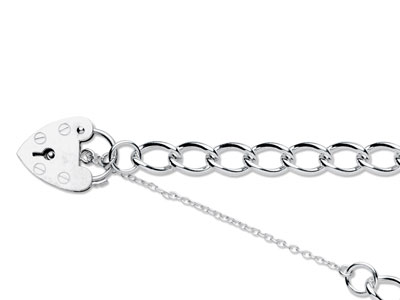 Sterling Silver 7.0mm Curb Bracelet 7.519cm Padlock  Safety Chain    Hallmarked