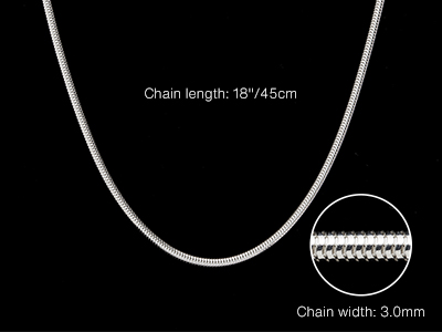 Sterling Silver 3.0mm Round Snake  Chain 18