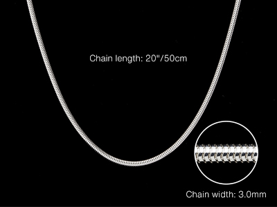 Sterling Silver 3.0mm Round Snake  Chain 20