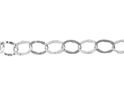 Sterling Silver 6.5mm Hammered Oval Trace Chain, 18