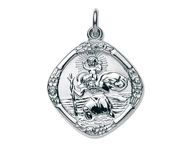 Sterling Silver St. Christopher,   Medium Square, Reversible - Standard Image - 2