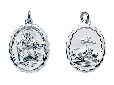 Sterling Silver St. Christopher,   Oval, Reversible - Standard Image - 1