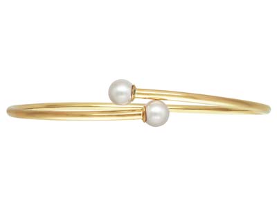 Gold Filled White Crystal Pearl    Design Adjustable Bangle