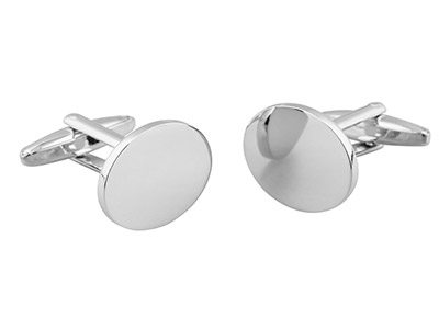 Oval Rhodium Plated Brass Cufflink Engravable - Standard Image - 1