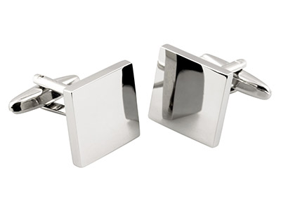 Square Rhodium Plated Brass        Cufflink Engravable