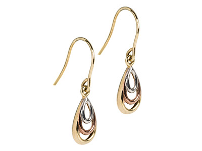 9ct 3 Colour Teardrop Earrings - Standard Image - 2