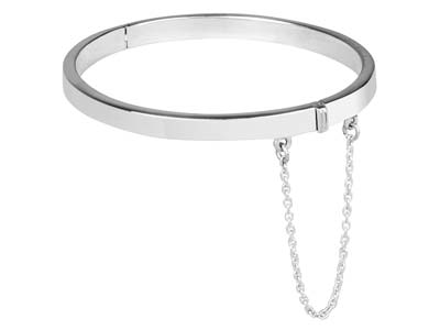 Sterling Silver Plain Childs Bangle With Safety Chain