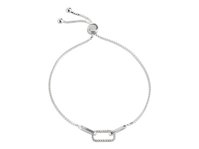 Sterling Silver Mixed Link Stone   Set Bracelet With Sliding Ball     Clasp 7.5