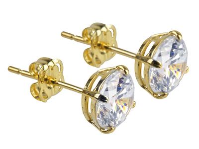 9ct Yellow Gold Pair 6mm Cubic Zirconia Stud Earring - cooksongold.com