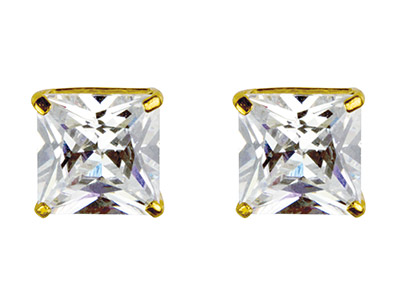 9ct Yellow Gold 6mm Square          Cubic Zirconia Basket Stud Earrings - Standard Image - 1