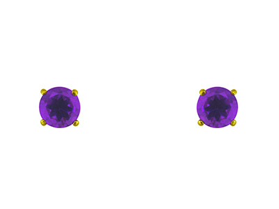 9ct Yellow Gold Birthstone Earrings 5mm Round Amethyst - February - Standard Image - 2