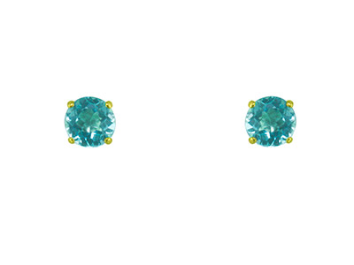 9ct Yellow Gold Birthstone Earrings 5mm Round Blue Topaz - March - Standard Image - 2