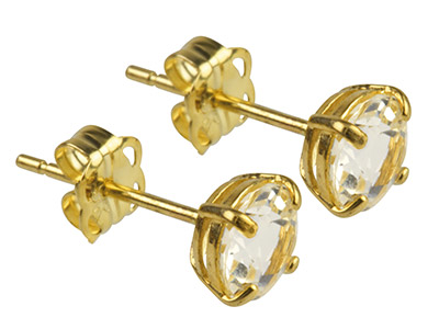 9ct Yellow Gold Birthstone Earrings 5mm Round White Topaz - April