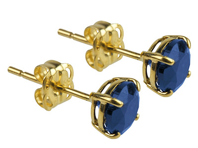 9ct Yellow Gold Birthstone Earrings 5mm Round Created Sapphire -        September - Standard Image - 1
