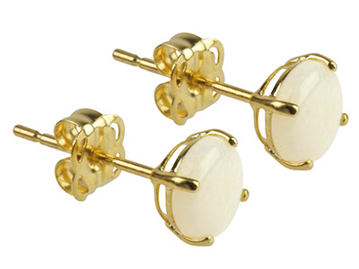 9ct Yellow Gold Birthstone Earrings 5mm Round Solid Opal - October - Standard Image - 1